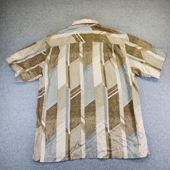 Tommy Bahama Silk Button Up Shirt Brown Green Blue Geometric Print Mens Size L - Picture 2 of 5